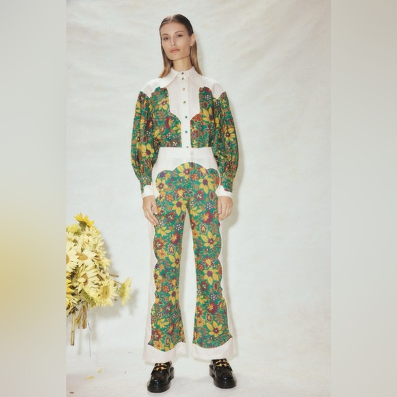 ALÉMAIS Isabella paneled floral-print linen blouse size 6 AUS - Picture 4 of 13